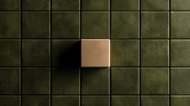 Unique Beige Tile Standing Out on Dark Green Grid