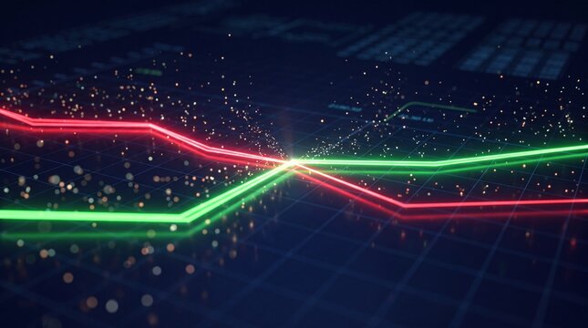 Glowing Stock Market Chart Showing Trend Line Crossover