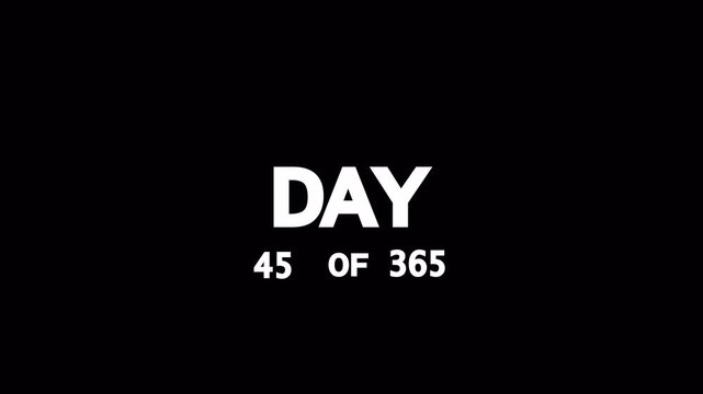 Abstract 0 to 365 days timeline featuring smooth day-count text animation. Dynamic counter progressing toward 365 of 365 days, illustrating the completion of a full-year countdown. Ideal for annual pr
