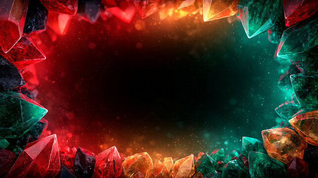 Luxury black and gold crystal cavern background with obsidian veins and elegant branding space