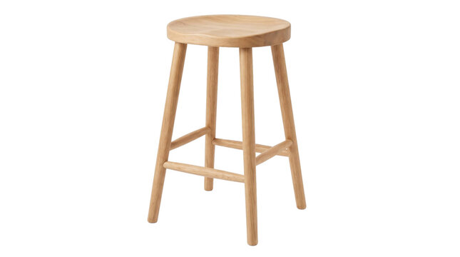 Minimalist wooden bar stool with round seat on a transparent background