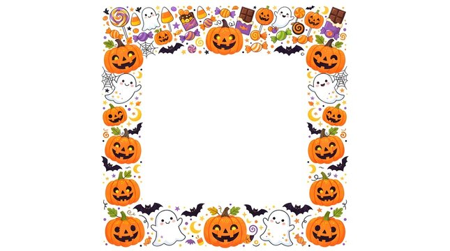 A delightful halloween pumpkin border illustration perfect for seasonal designs invitations or spooky themed projects adding a festive touch to any creative endeavor with its