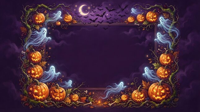 A captivating halloween pumpkin border illustration perfect for seasonal designs spooky invitations or festive decorations evoking the spirit of autumn and the excitement of trick