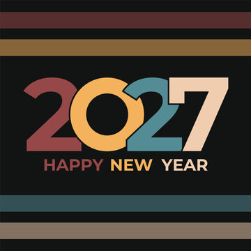 Retro Vintage Happy New Year 2027 Colorful Typography Background