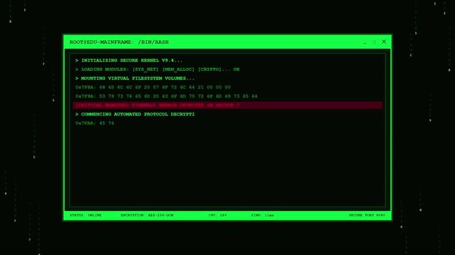 Green terminal window executing a secure bash script with command line logs