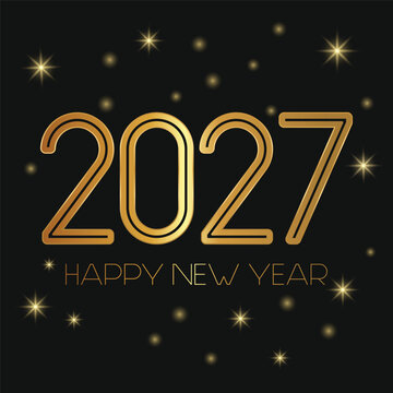 Elegant Golden 2027 Happy New Year Outline Typography Background