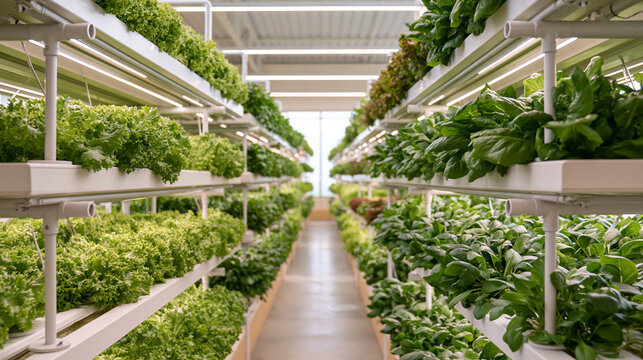 Tiered Hydroponic Greens Stretch Along a Narrow Passage
