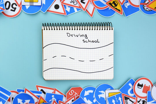 Driving school and driving lessons concept, education concept