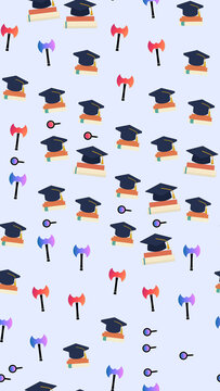 Graduation caps, axes, and magnifying glasses pattern
