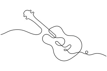 Obraz premium Guitar continuous line art minimalist musical instrument illustration
