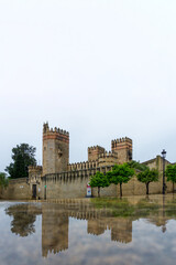 Castle of San Marcos fortress reflecting in a puddle of water, highlighting its historic architecture and merlons under a cloudy sky in Puerto de Santa Maria, Spain © photoopus