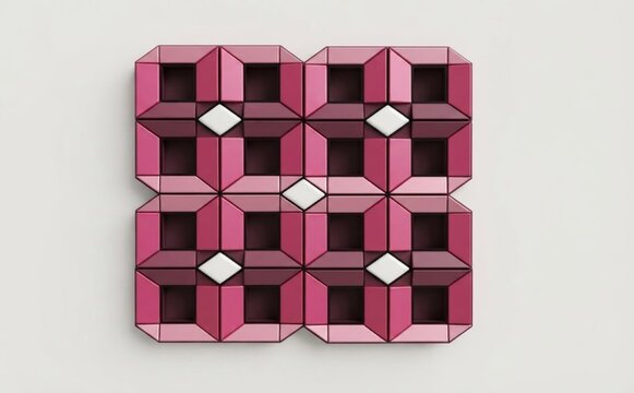 Pink 3D Geometric Block Tile Pattern Background
A top-down view of a modern 3D geometric block tile pattern featuring interlocking pink squares with dark hollow centers