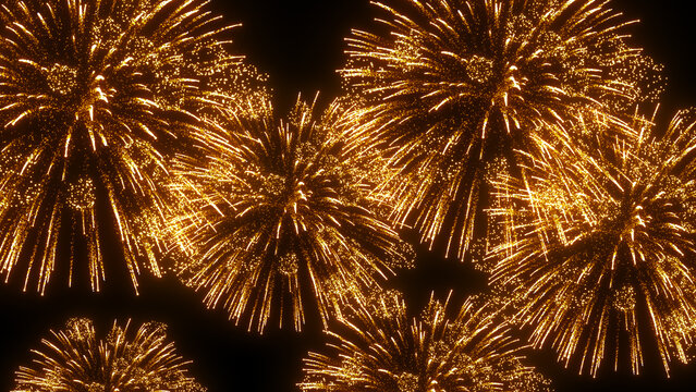 夜空に広がる金色の花火の背景画像