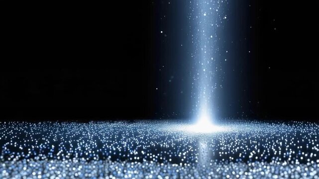 A beam of ethereal light shines down upon a shimmering field of tiny, illuminated particles. ..Created with Generative AI, not depicting real subjects.