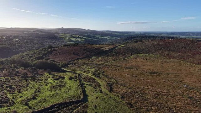 Dartmoor drone view near Princetown Tavistock and Vixen Tor