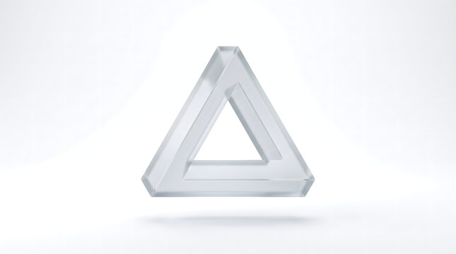 Minimalist 3D logo mark concept of a Penrose impossible triangle in frosted glass