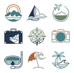 Collection of travel and vacation icons with nautical and adventure themes © Racelleo