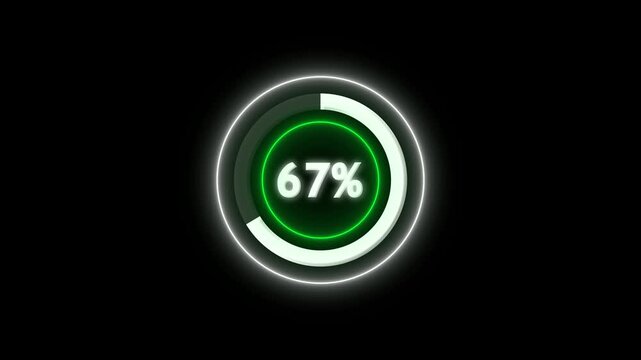  Modern white and green circular loading progress bar 0 to 71 percent, digital wheel motion