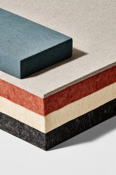 Stacked building material samples layered insulation and board textures for industrial design background and architecture concept