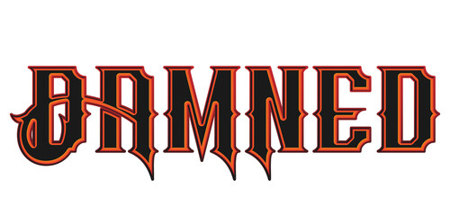 Dark gothic style damned text effect with sharp typography isolated PNG © Ndoewer