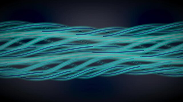 Glowing blue fiber optic cable bundle on dark background