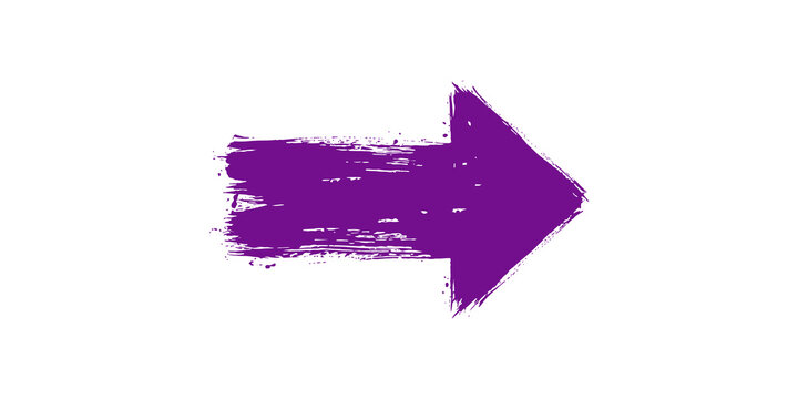 Purple paint brush stroke arrow pointing right on transparent background for directional signage and web design.