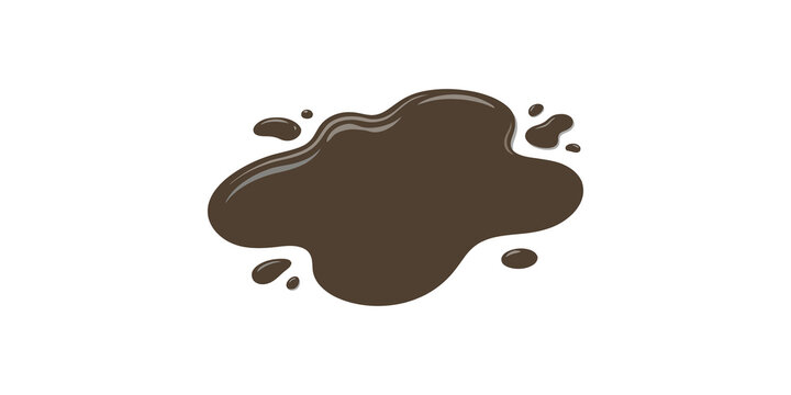 Dark brown liquid chocolate spill blob shape with small drops for food packaging or dessert menu design assets.