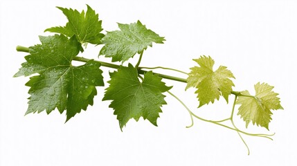 Fototapeta premium Grapevine cutting with lobed green leaves and tendrils isolated on white background