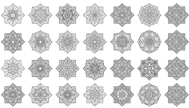 Set of hand drawn geometric ornamental mandala patterns with geometric pattern.