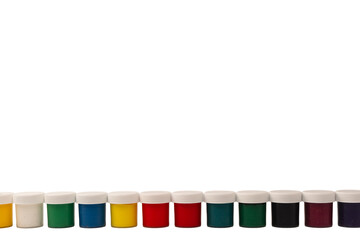 Gouache colorful paints set. Jars of gouache paint isolated on a white background. © Nikolay