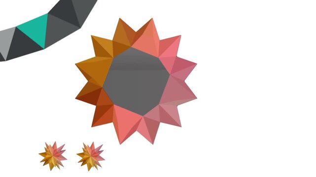 Abstract low poly geometric stars and polygon shapes growing on a white background. Modern minimalist 3D origami style motion graphics animation design element
