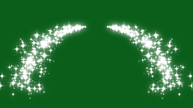 Luxury white glitter sparkle animation, glowing fairy dust sparkle particles, shimmering stars line path on green background, star sparkle vector doodles, magic sparkling bokeh effect, 4k animation