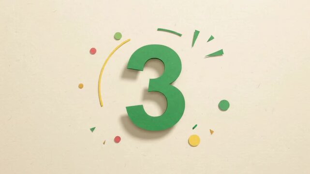 Paper cutout 2D number counting animation from 0 to 5 for educational videos