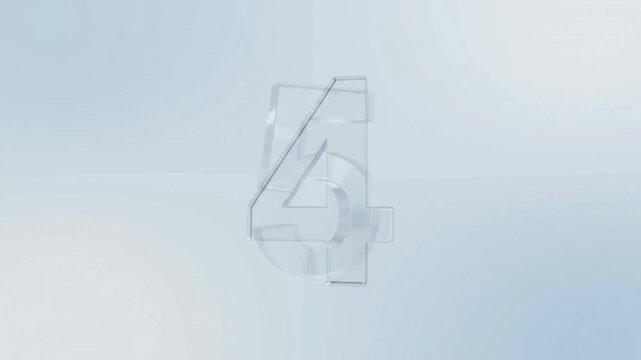 Glassmorphism number counter animation from 0 to 5 with translucent glass numerals