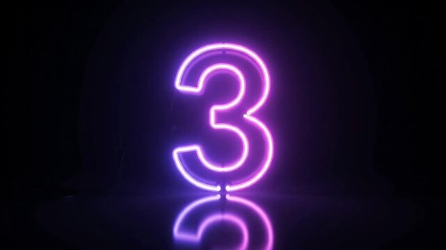 Neon tube number counter animation from 0 to 5 with glowing cinematic numerals