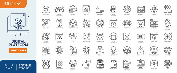 Obraz na płótnie Canvas Digital platform icon set. Vector illustration. Editable stroke