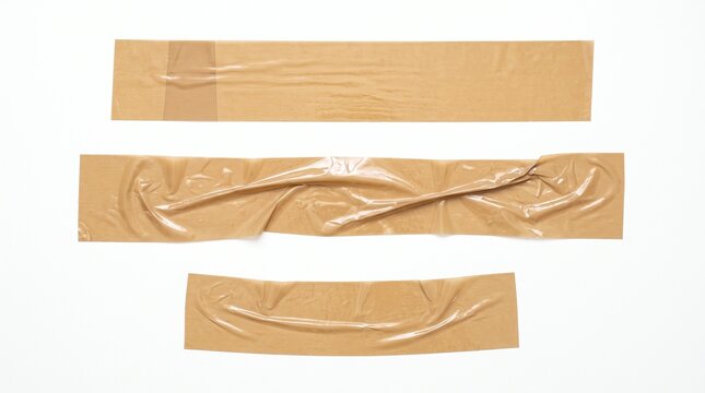 Brown adhesive packaging tape strips set isolated on white background studio shot
