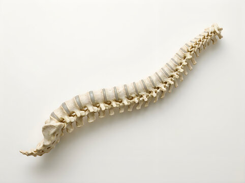Anatomical model of a human vertebral column showing the spine, sacrum, and coccyx isolated on white background