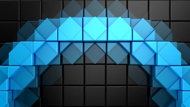 Geometric Shapes Form a Wave. Abstract motion, two color, 3d rendering, 4k resolution
