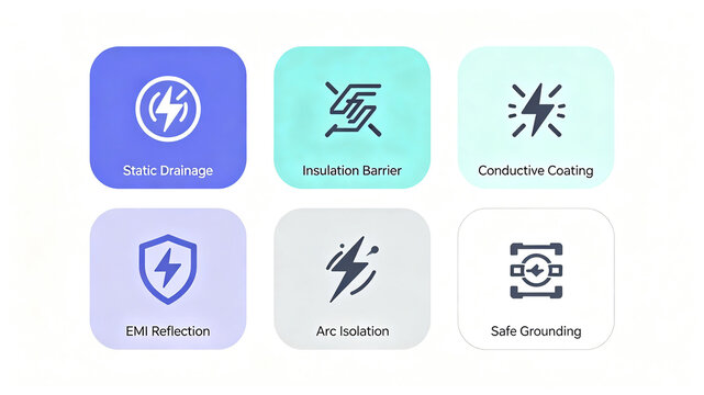 Colorful rounded anti-static protection icon, representing the concept of electrostatic conductivity and arc isolation, suitable for promoting anti-static coating materials.
