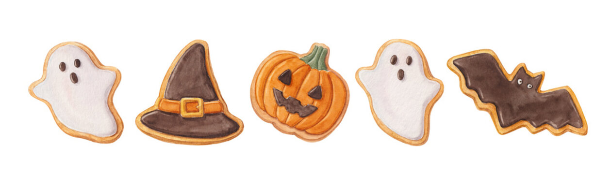 Halloween Watercolor Cookie Collection - Ghost, Bat, Pumpkin and Witch Hat
