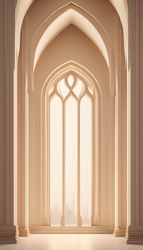 Minimalist architectural arches and window with warm light