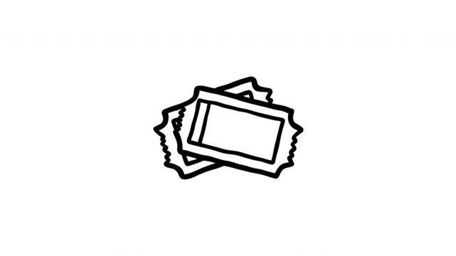 Tickets For Event Entry And Admission Hand Drawn Doodle Animation. Concert Passes And Travel Fare. Booking Confirmation Symbol. 4K Loop With Alpha Channel.