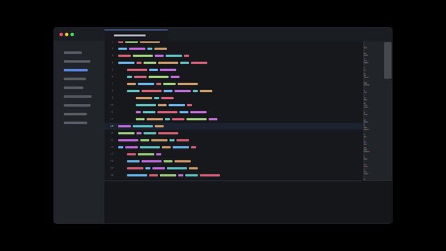 Programmer editing source code inside a dark mode software development application