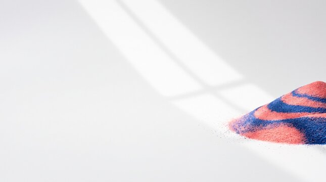 Structural contrast visual: sharp layered colored sand wave with single shadow and over 80% space.