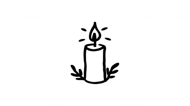 Candle Flame For Memorial And Remembrance Hand Drawn Doodle Animation. Burning Candle And Tribute Symbol. Sympathy Message Accent. 4K Loop With Alpha Channel.