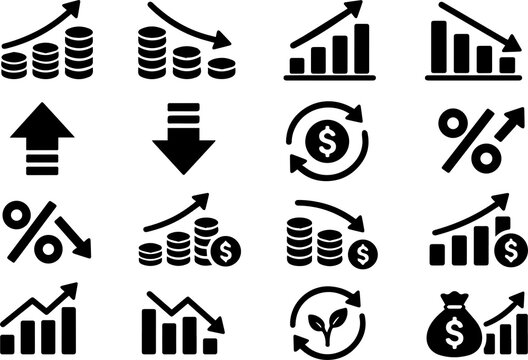 Financial Growth and Investment Arrow Icons &ndash; Business Finance Trend Vector Set