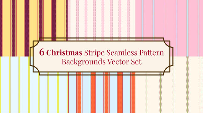 6 Christmas Stripe Seamless Pattern Backgrounds Vector Set