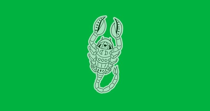Digital animation of white scorpio astronomical sign against black background