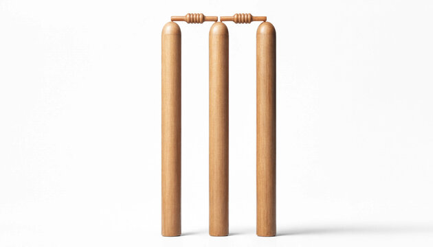 Cricket stumps and bails set up on a clean white background for sports branding and marketing
